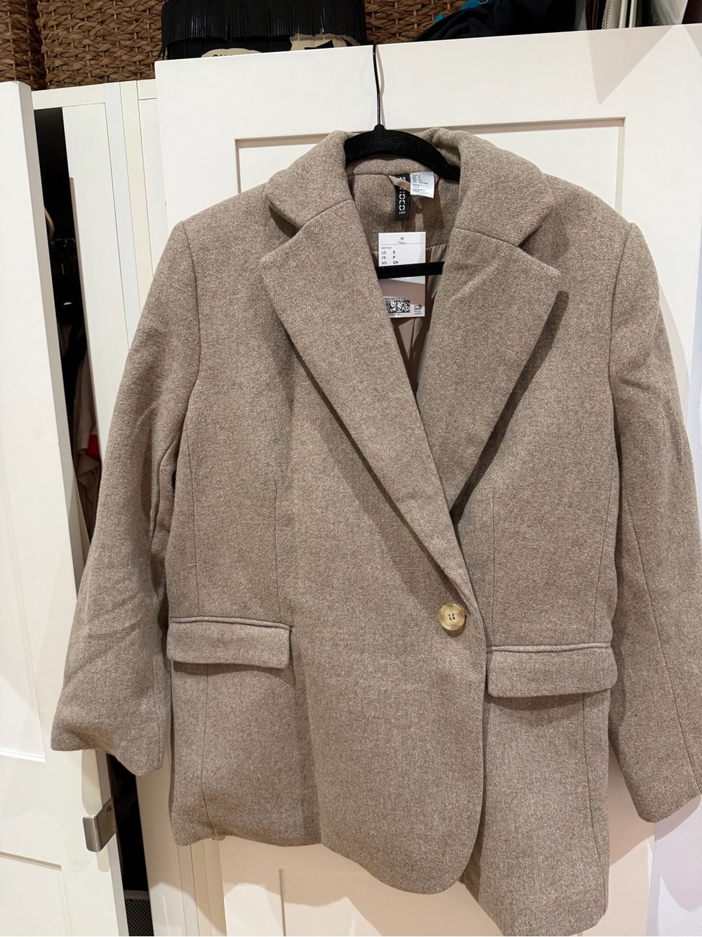 H&M Taupe Single-Button Wool-Blend Blazer